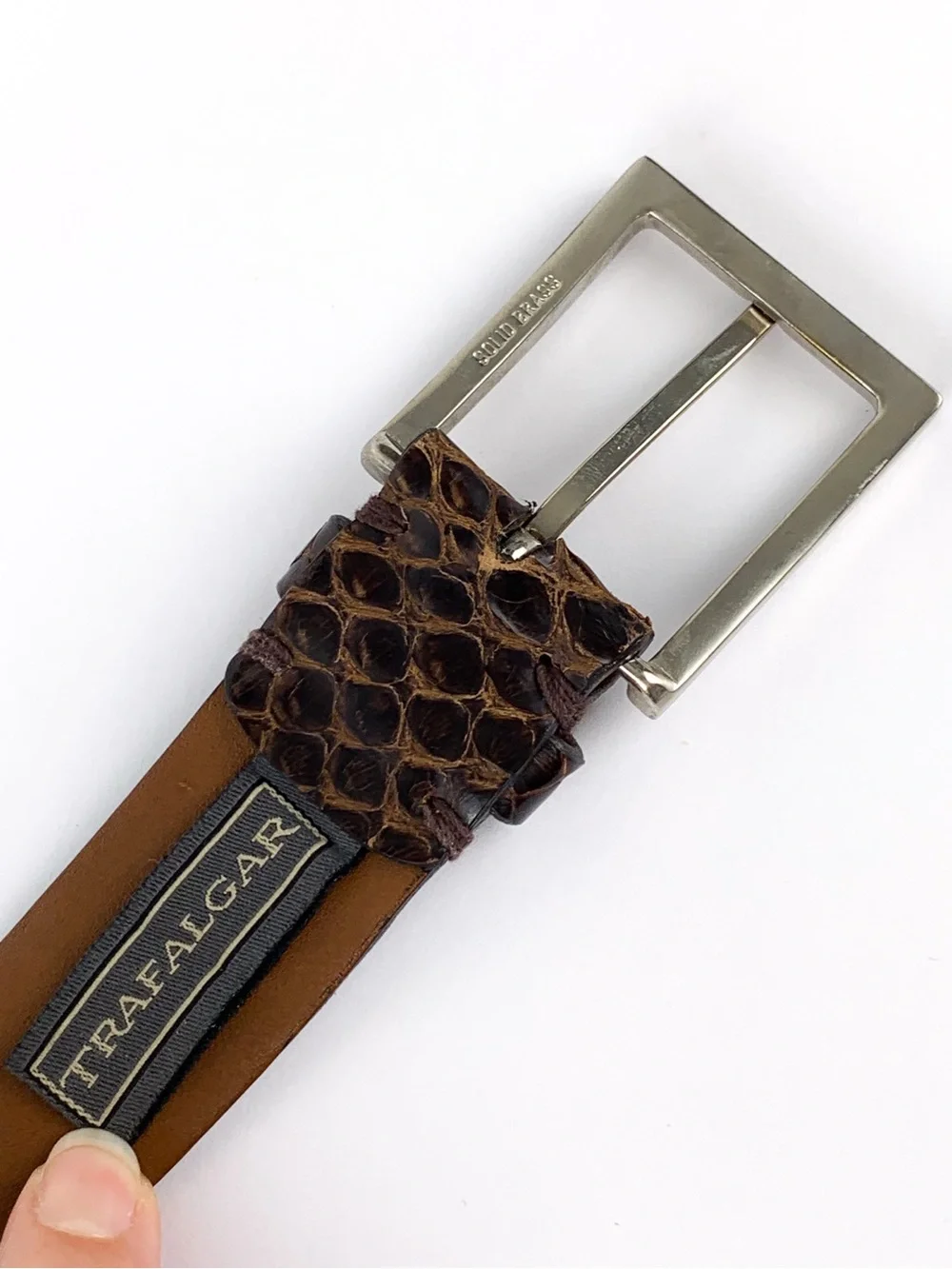 Genuine anaconda snakeskin belt by Trafalgar Luxe brown with brass buckle sz 42